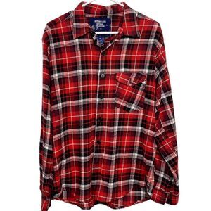 Bottoms Out Plaid Long Sleeve Button Down Shirt Red White and Black Size Medium